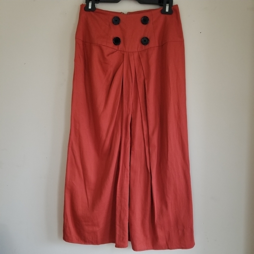 Anthropologie ATSU High Waist Pleated Shirt Rust Button Zip Back Size XS - Picture 3 of 14
